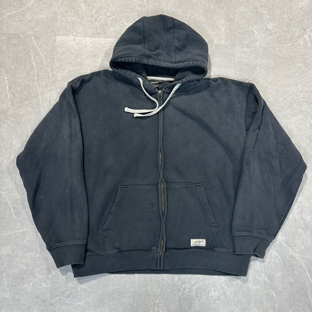 Eddie Bauer Mens Full Zip Hoodie Sweatshirt Charcoal Gray Large Fleece Lined